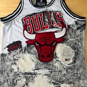 Heritage Bulls Distressed Mesh Tank Top - Red and Black